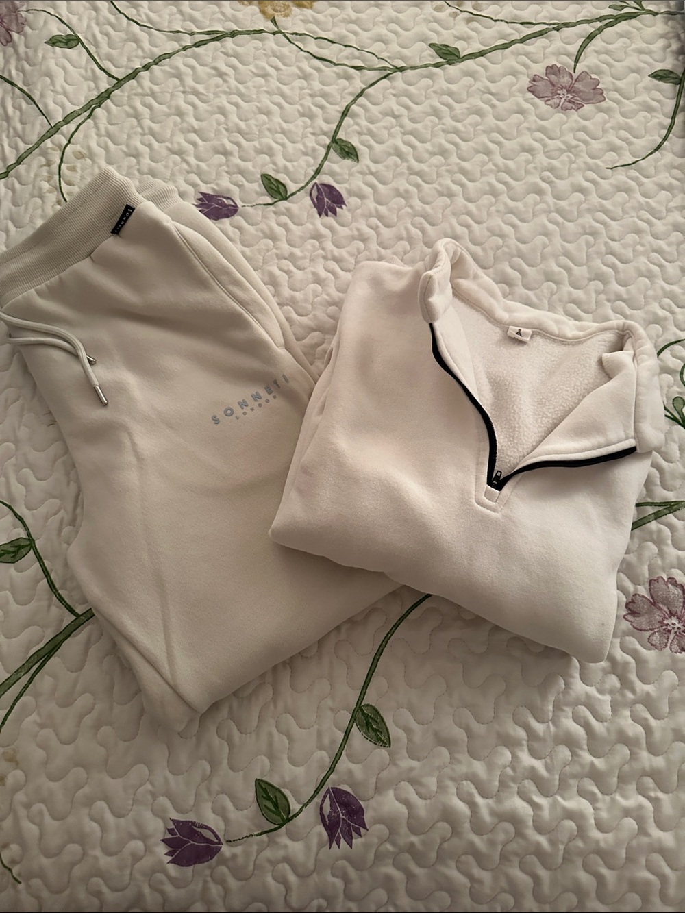 Cream Cozy Quarter-Zip Pullover & Sweatpants Set